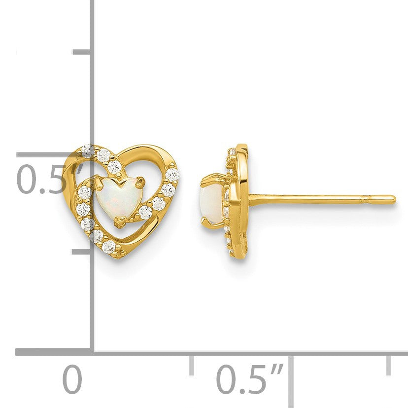 14k Madi K Polished Created Opal and CZ 7.5mm Heart Childrens Post Earrings