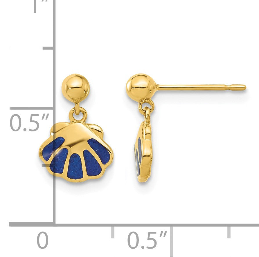 14k Madi K Polished Blue Enameled Shell Dangle Childrens Post Earrings