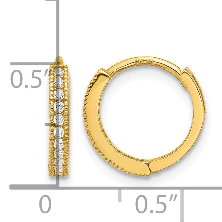 14k Madi K Polished CZ 2x12mm Hinged Hoop Earrings