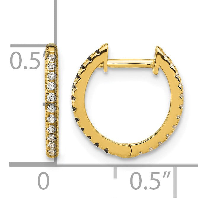 14k Madi K Black and White CZ 1x12mm Reversible Hinged Hoop Earrings