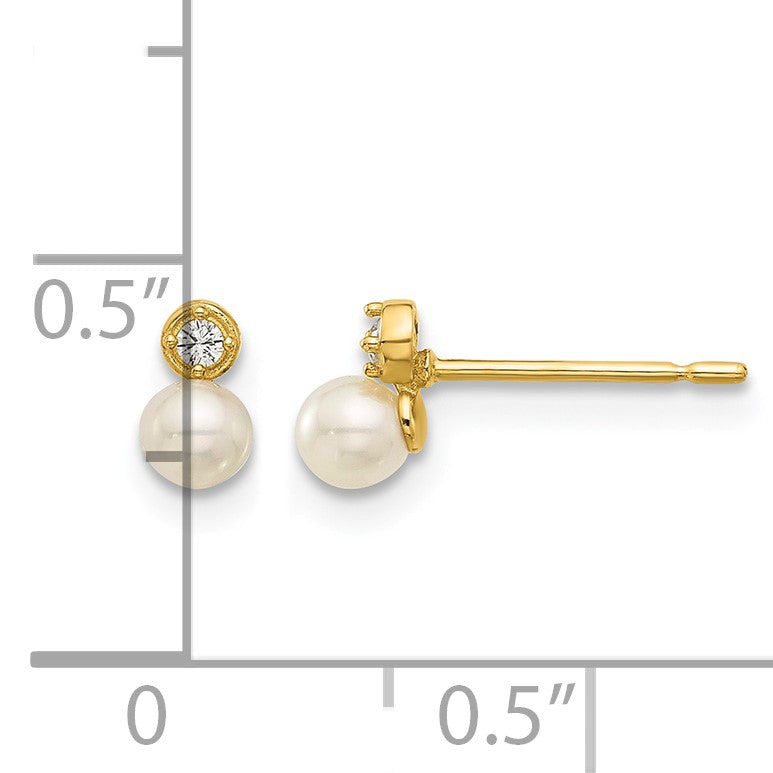 14k Madi K Polished White Freshwater Cultured Pearl and CZ Post Earrings