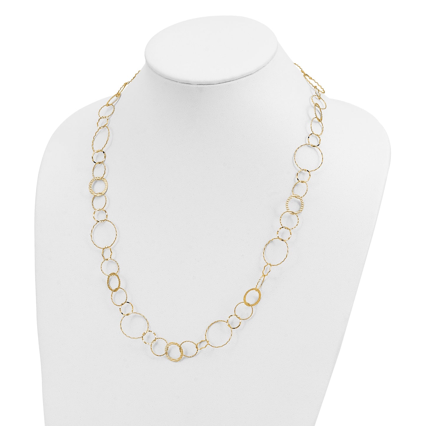 14K Polished Diamond-cut and Textured Circles 24 inch Necklace