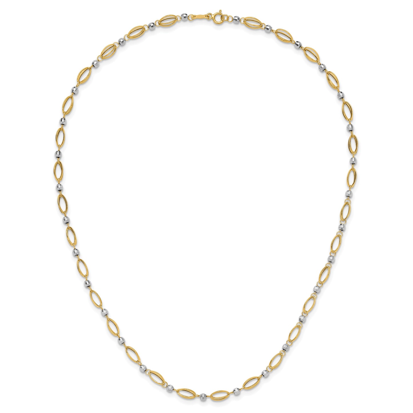 14K Two-Tone Fancy Oval Link and Mirror Bead 18 inch Necklace