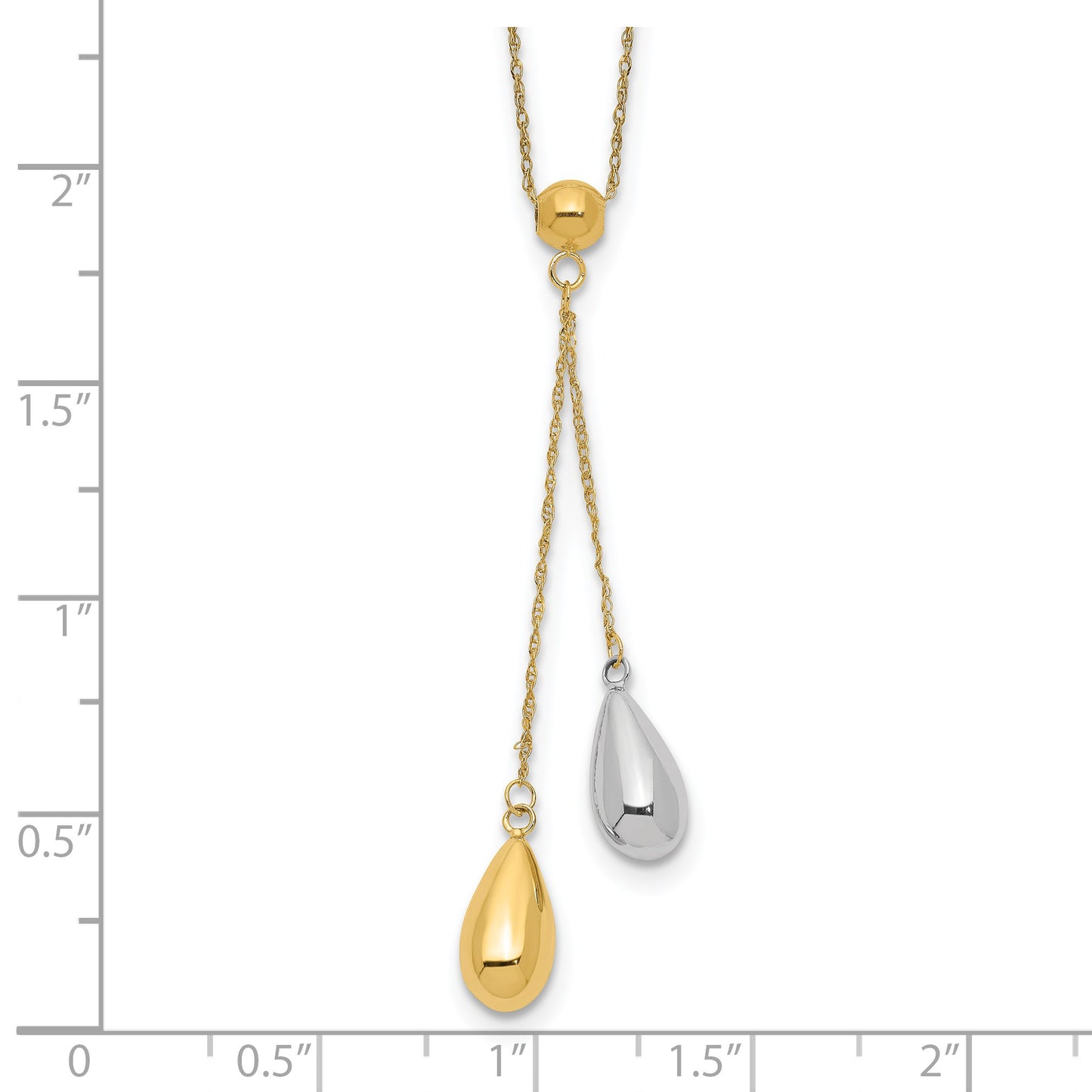 14k Two-tone Two Puffed Teardrop Beads 18 inch Lariat Necklace