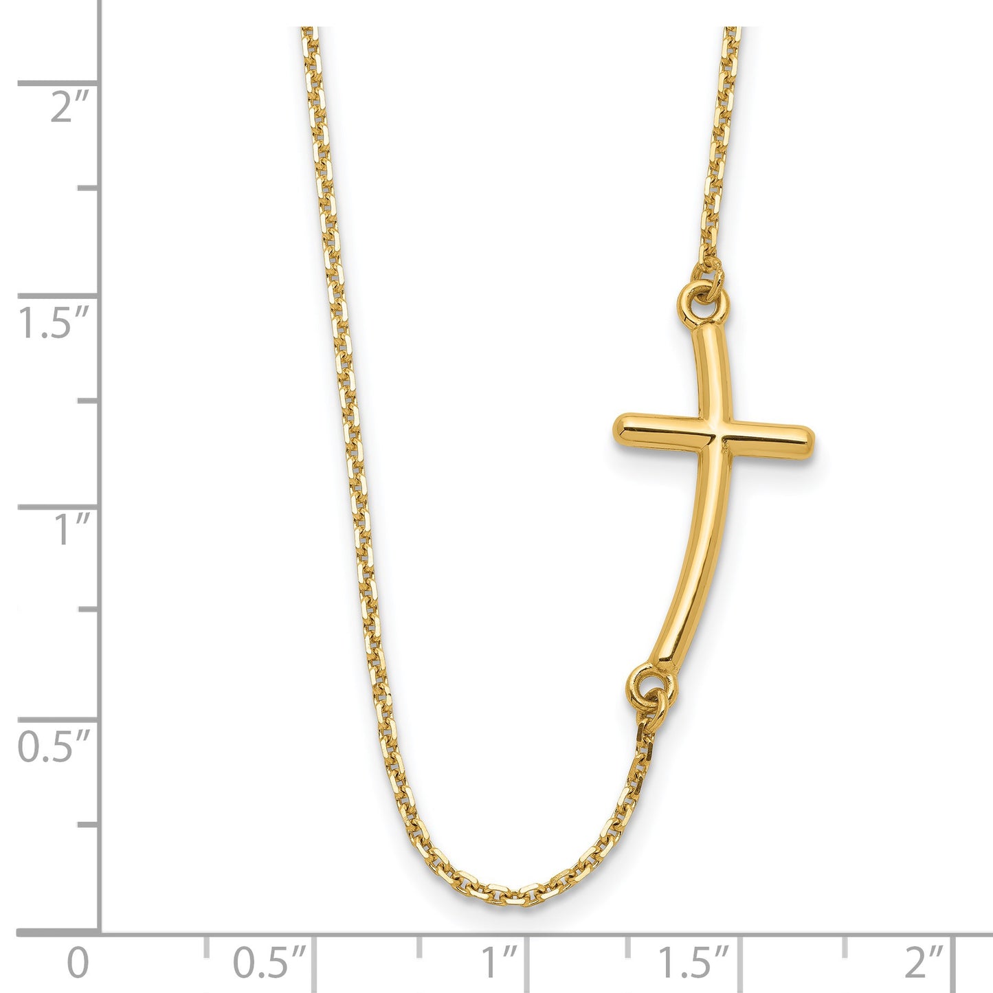 14k Polished Large Sideways Curved Cross 19 inch Necklace