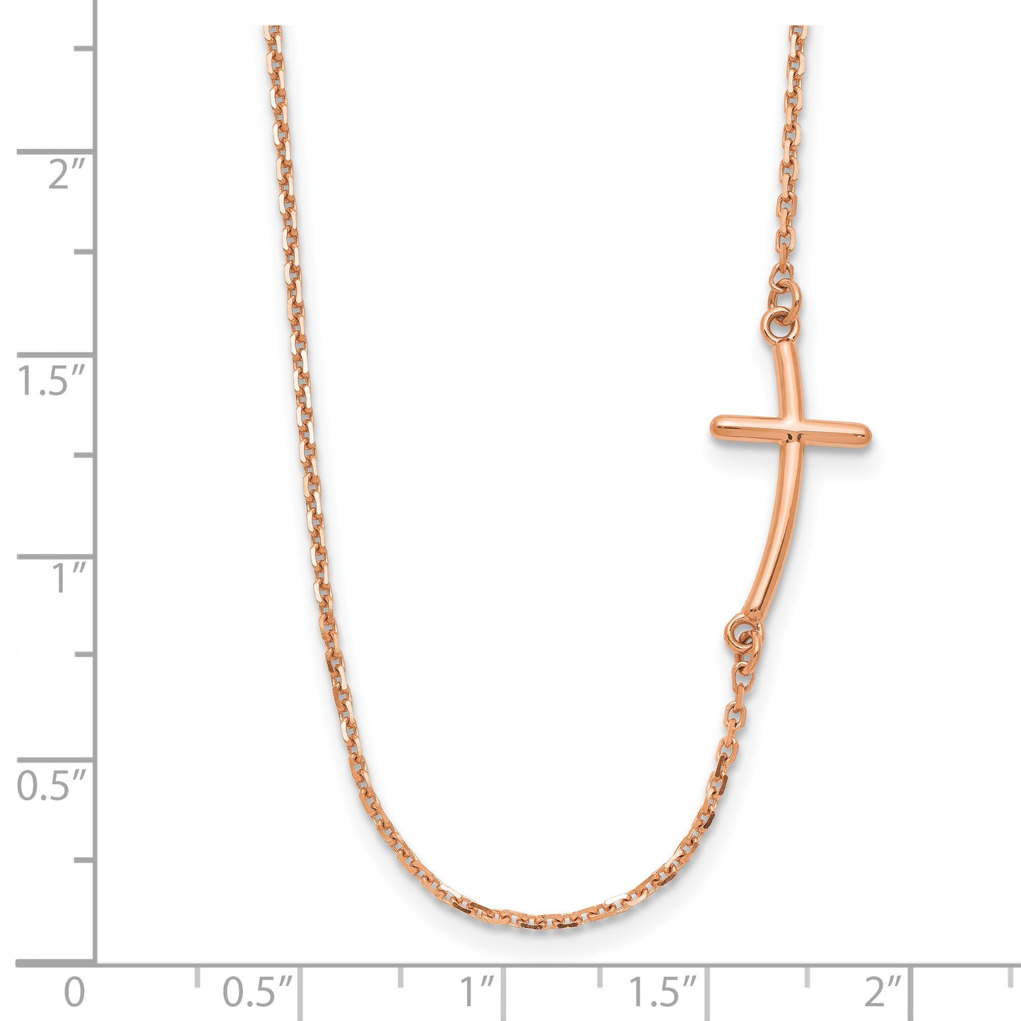 14k Rose Gold Polished Small Sideways Curved Cross 19 inch Necklace