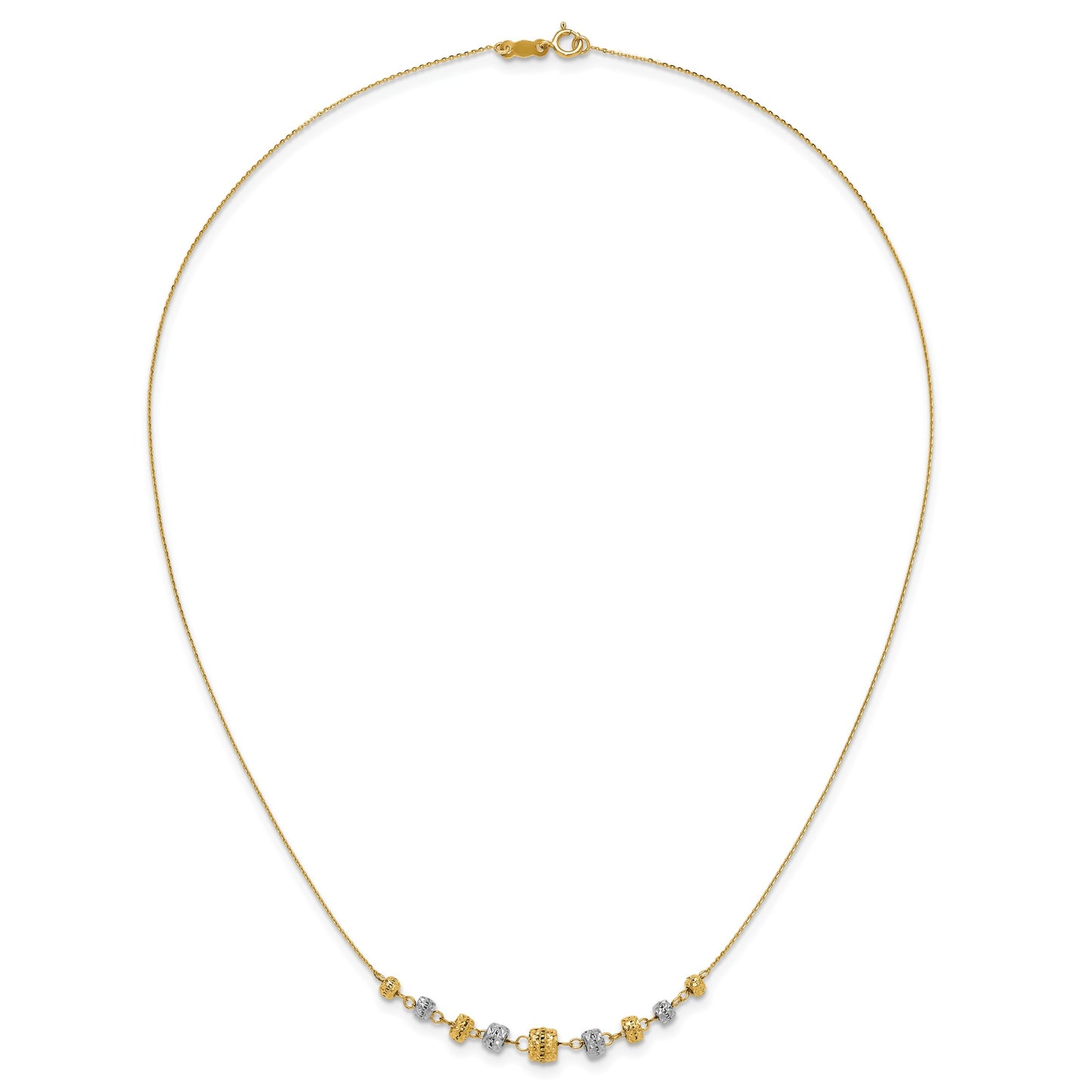 14k Two-tone Polished Diamond-cut Graduated Barrel Beads 18 inch Necklace