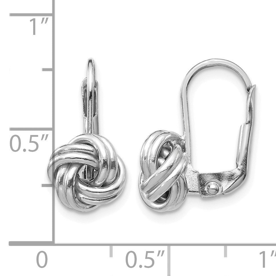 14k White Gold 9mm Polished Love Knot Leverback Earrings