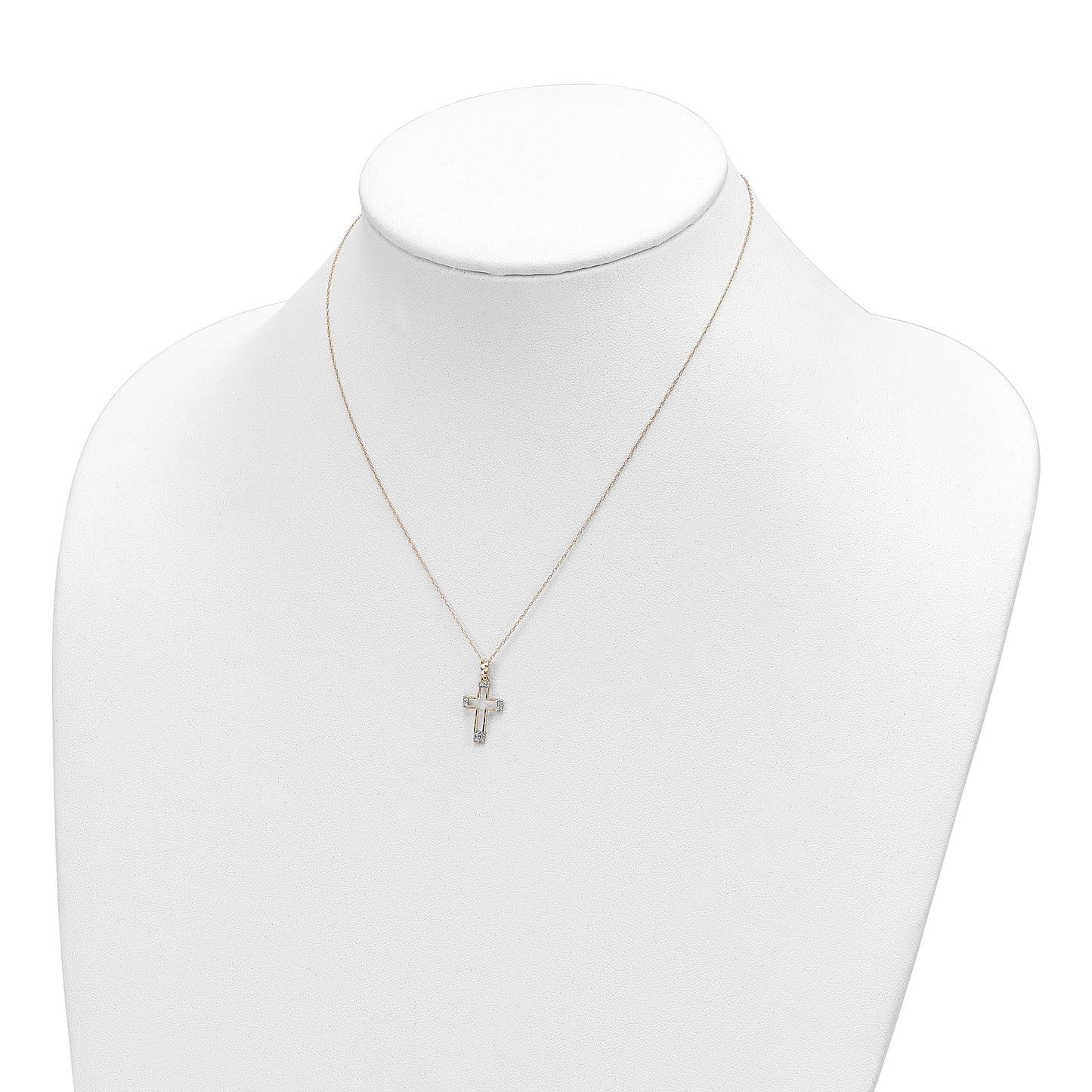 14k Polished Diamond-cut CZ Cross Pendant 16 inch Necklace