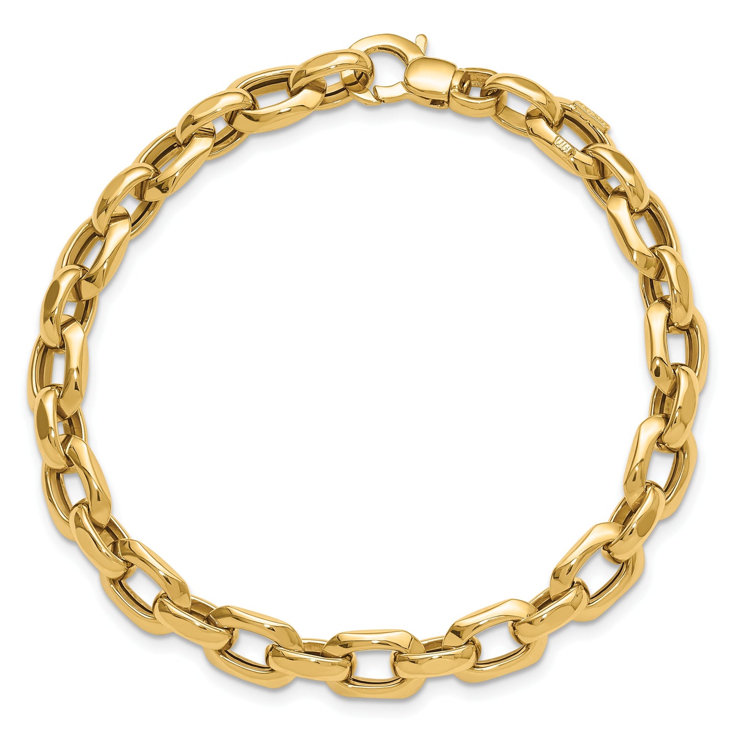 14K Polished 6.75mm Fancy Cable Link 7.5 inch Bracelet