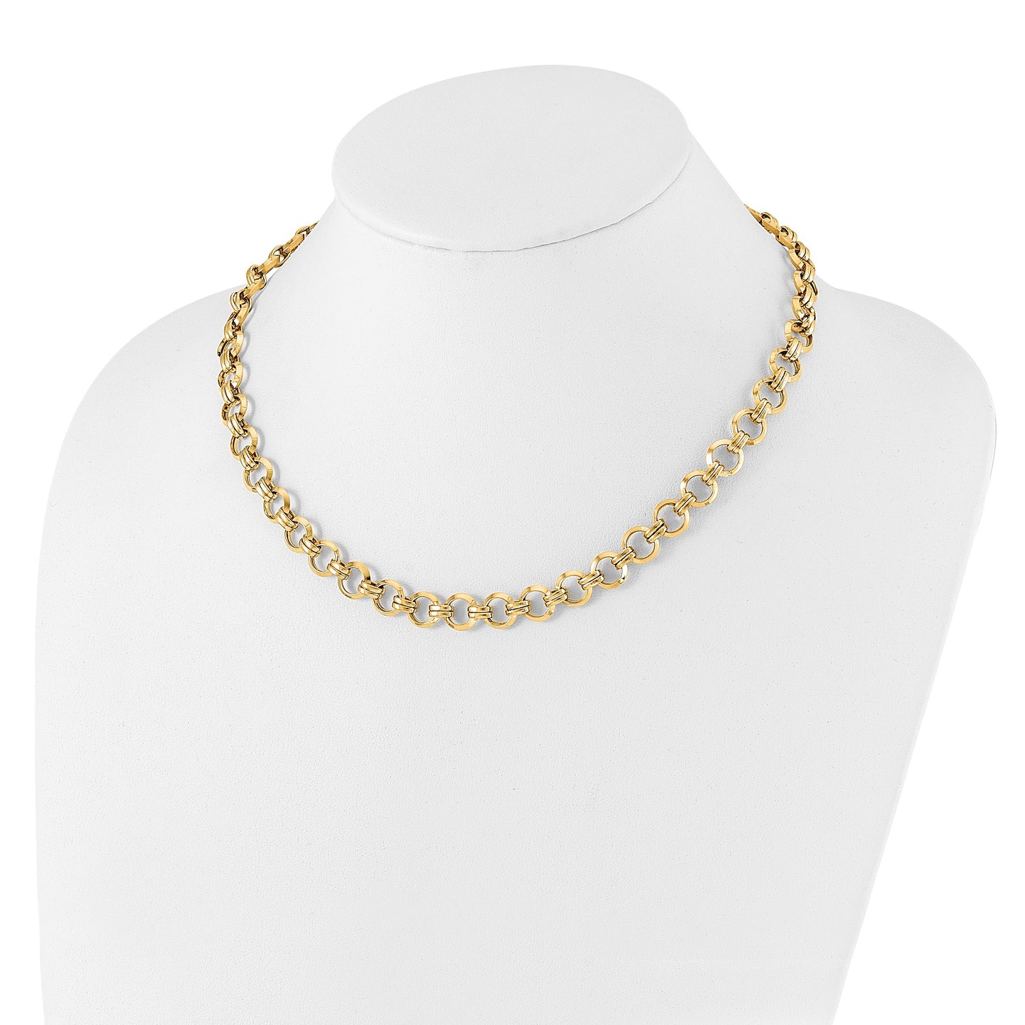 14k Polished 9.4mm Fancy Circle Link 18 inch Necklace