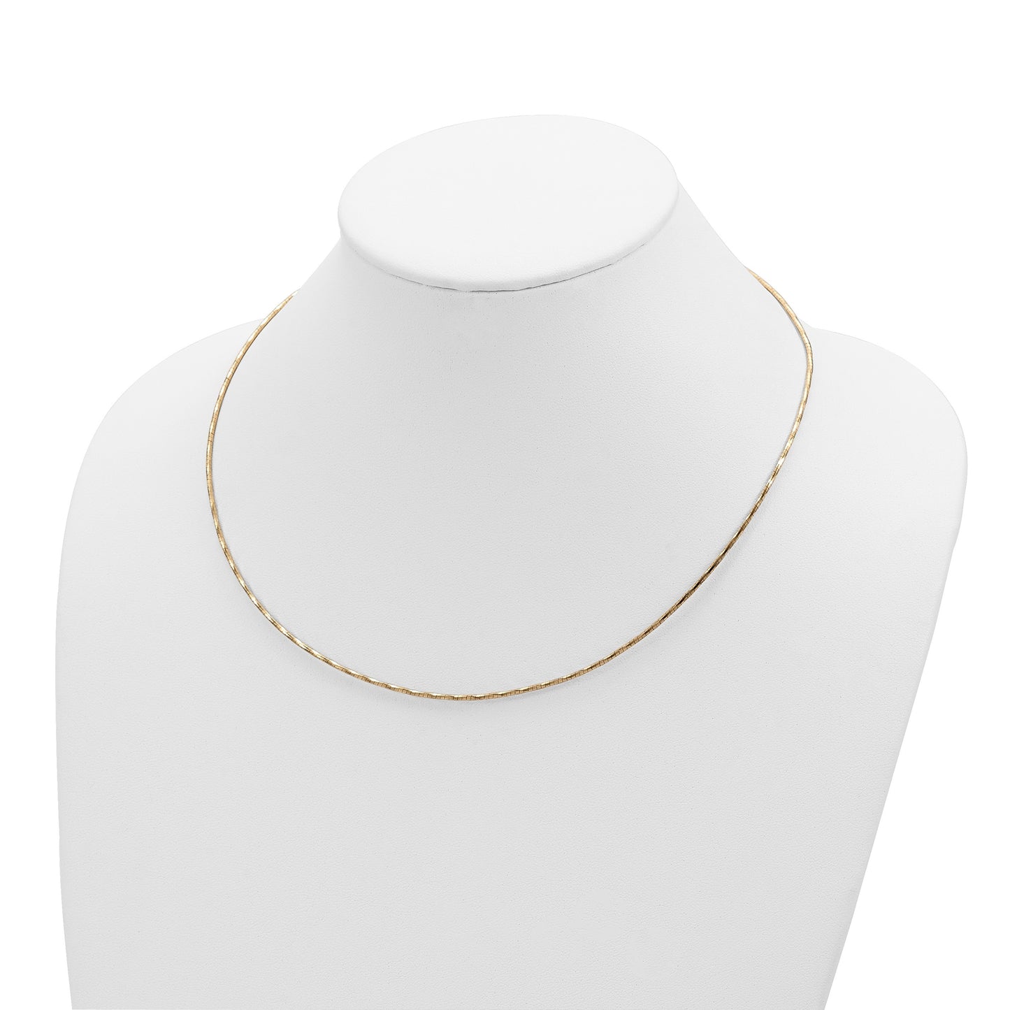 14K Polished Diamond-cut 1.25mm 18 inch Round Twisted Omega Necklace Plus 2 inch Heart Chain Extender