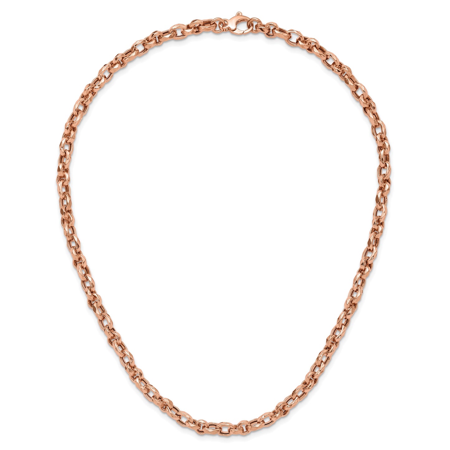 14K Rose Gold Polished 4mm Fancy Faceted Link 18 inch Necklace