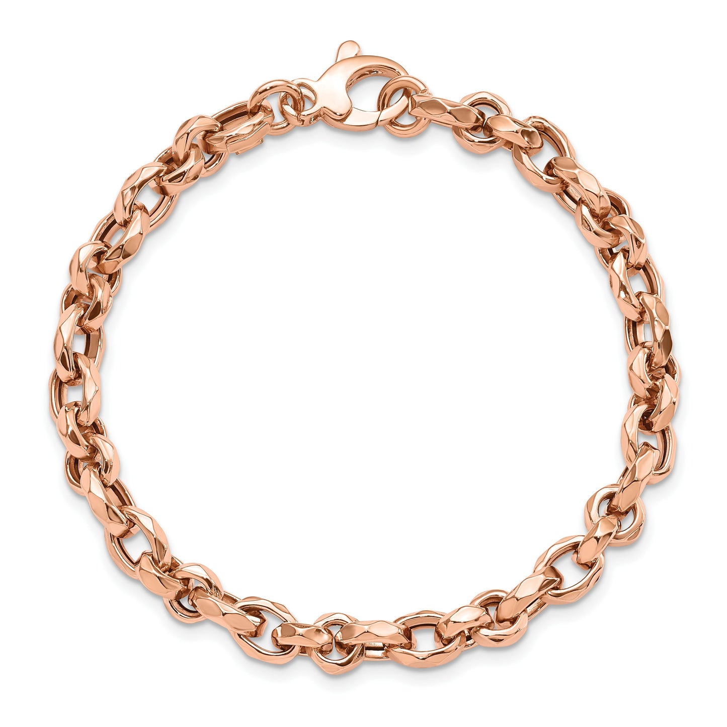 14K Rose Gold Polished 4mm Fancy Faceted Link 7.5 inch Bracelet