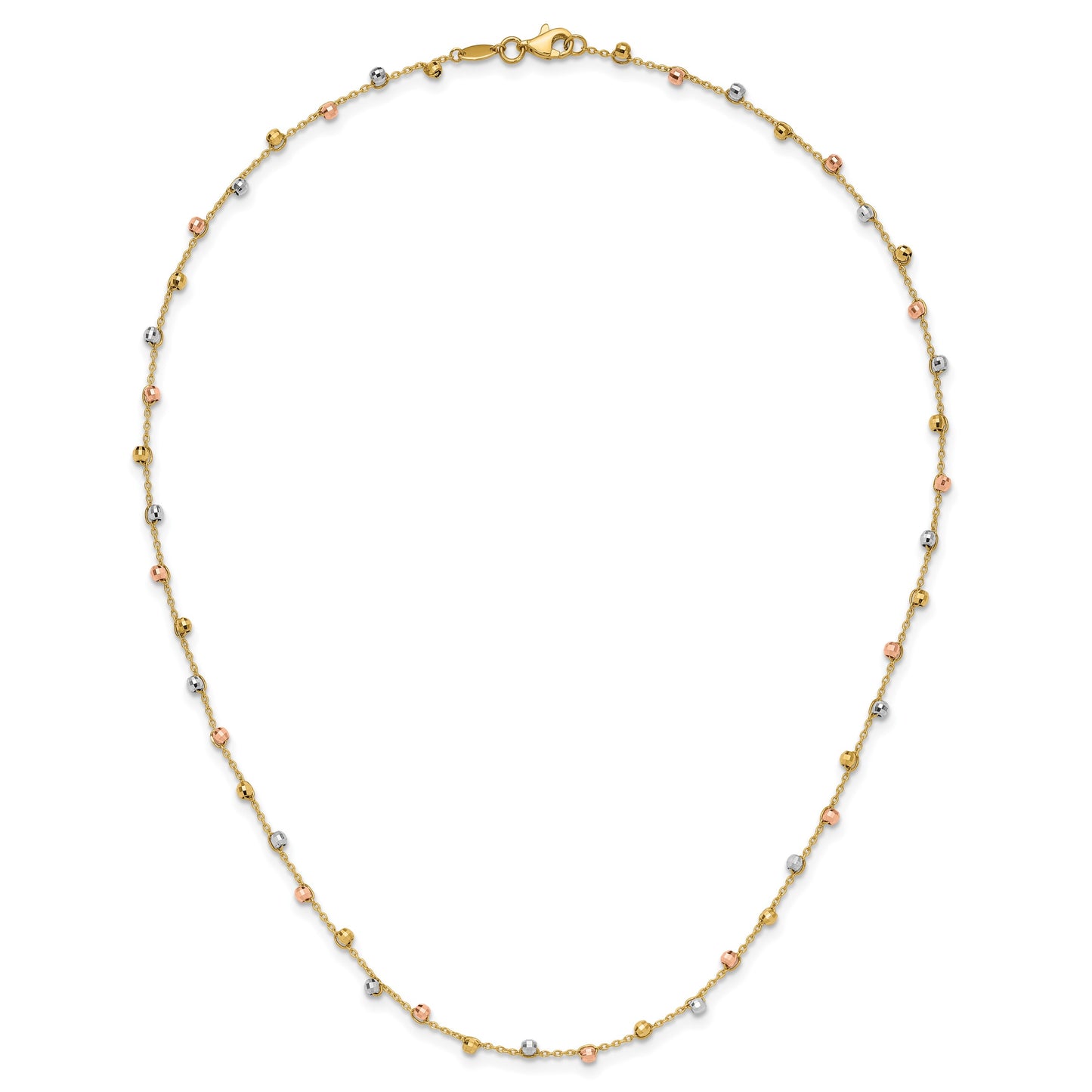 14K Tri-color Polished Diamond-cut Fancy Beaded 18 inch Necklace