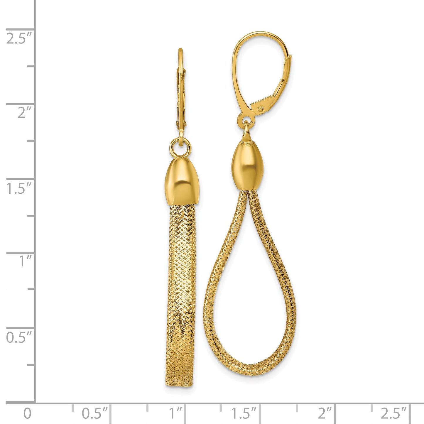 14k Polished Flexible Mesh Teardrop Dangle Leverback Earrings