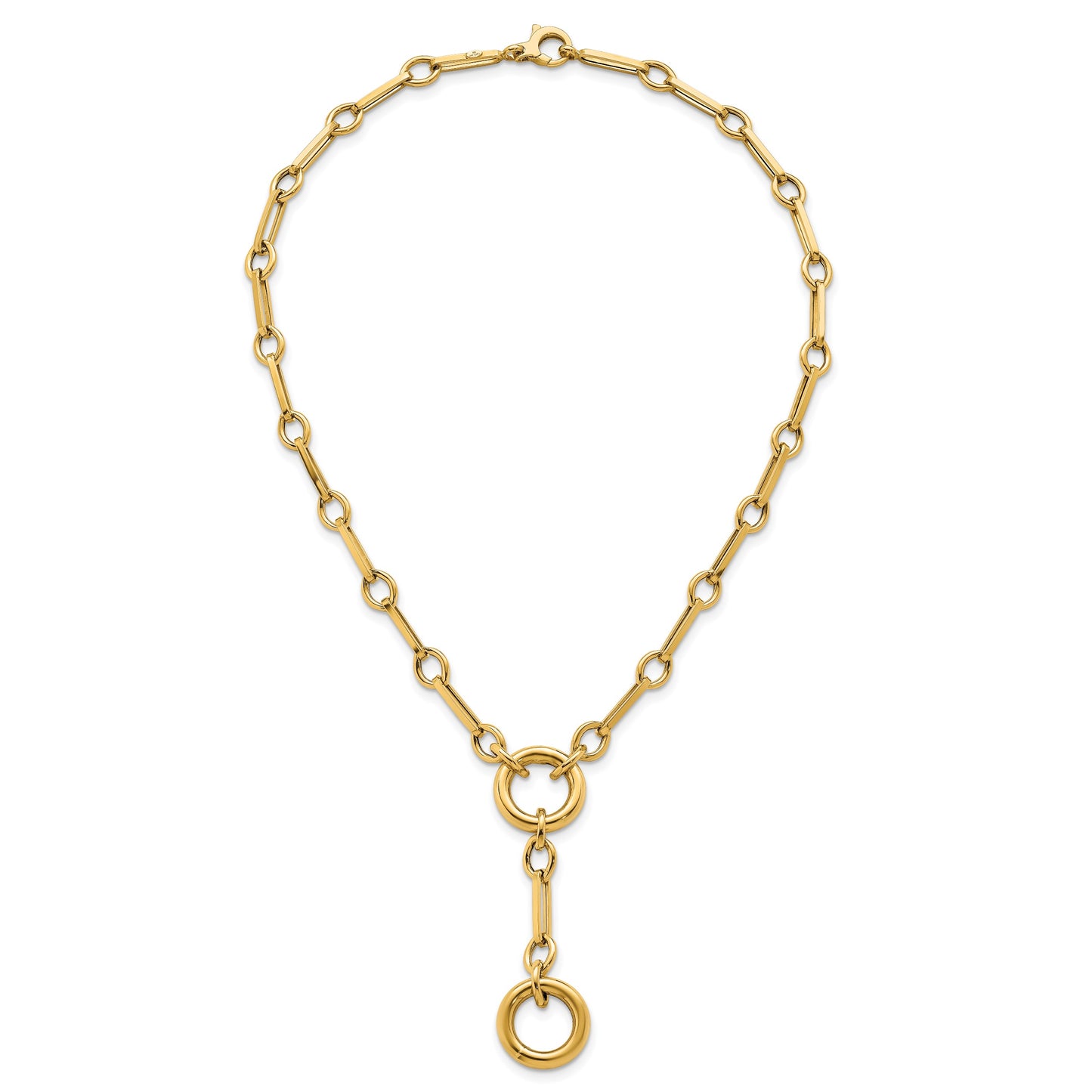 14k Polished Fancy Long Link with Circles 17.5 inch Y-Drop Necklace