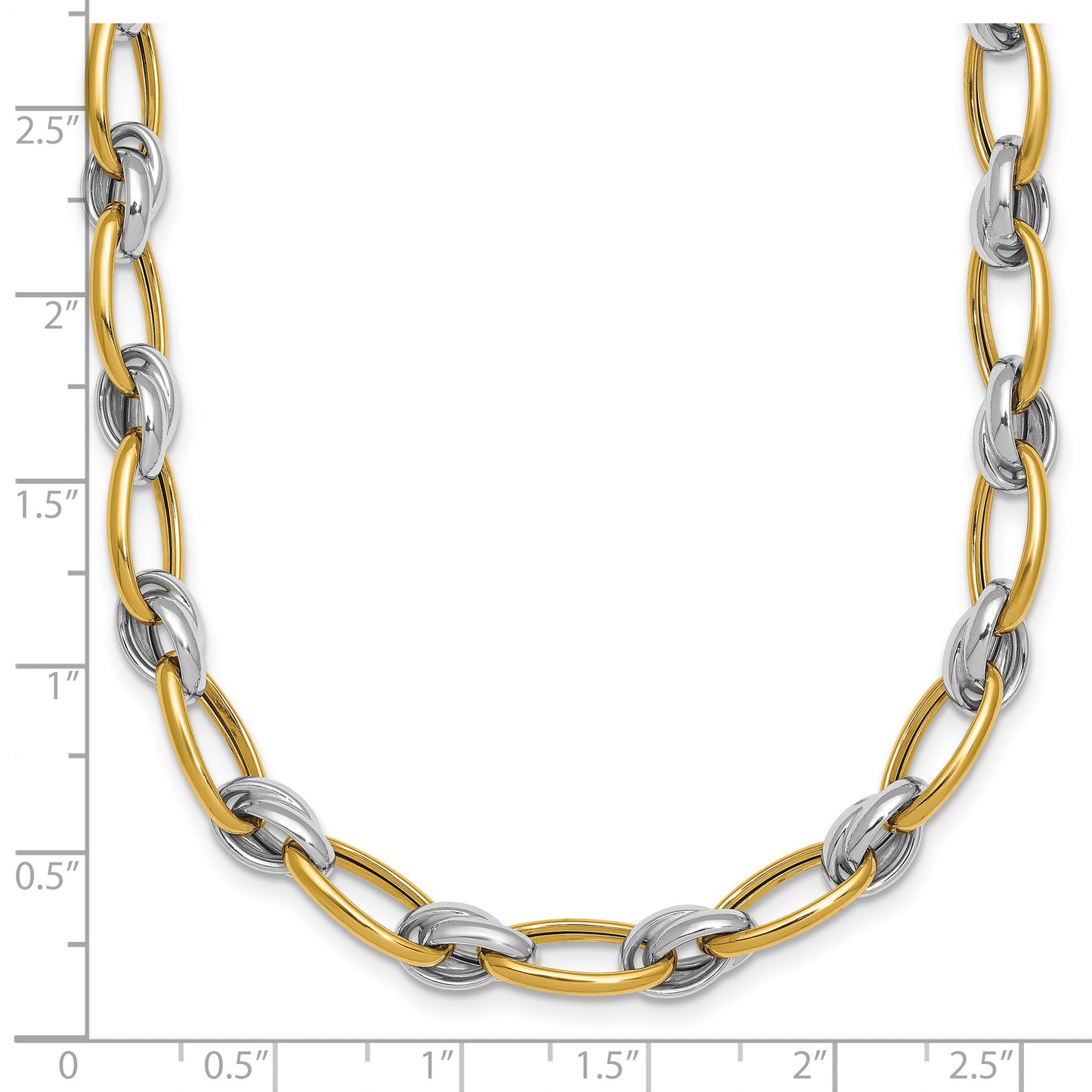 14k Two-tone Polished 7mm Fancy Oval Chain 17.75 inch Necklace