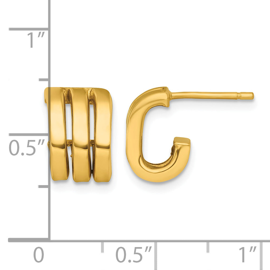 14k 3.2x11.5mm Polished Oval3-Row J-Hoop Post Earrings