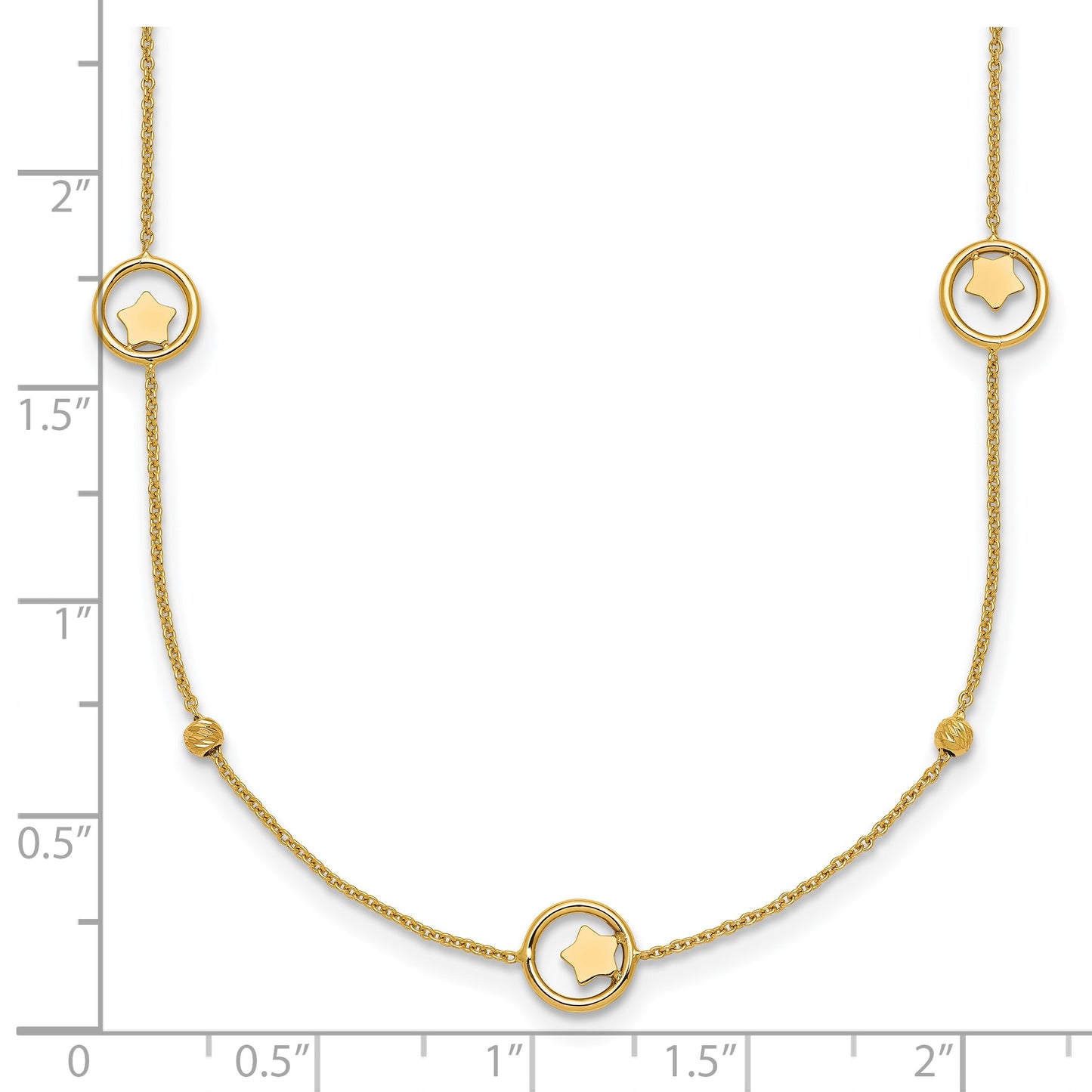 14k Polished Stars in Circle with Diamond-cut Beads 7-Station 16.75 inch Necklace