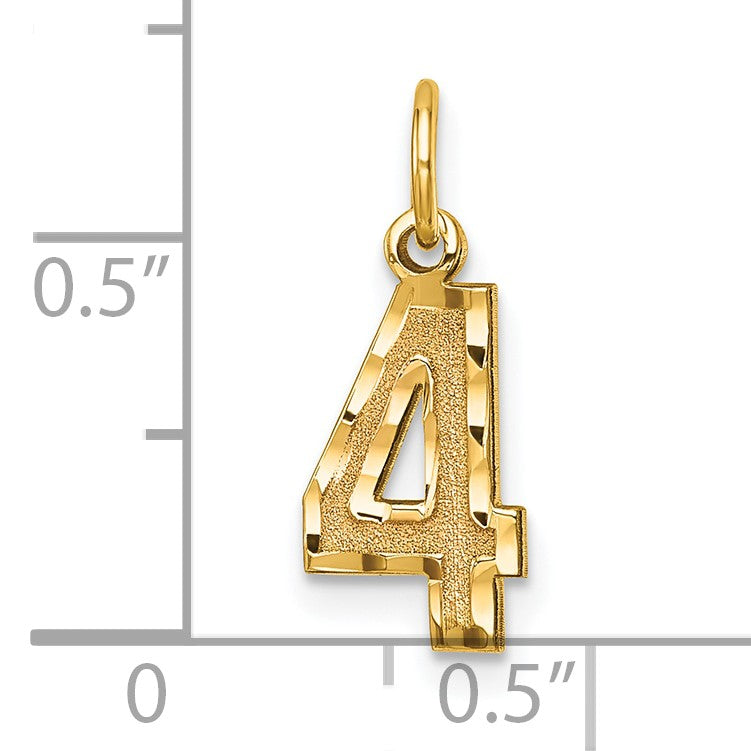 14k Small Brushed Diamond-cut Number 4 Charm