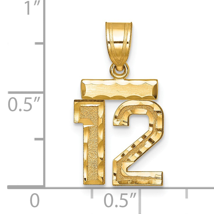 14k Small Brushed Diamond-cut Number 12 Charm