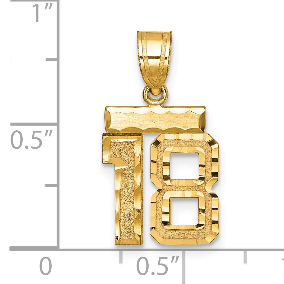 14k Small Brushed Diamond-cut Number 18 Charm
