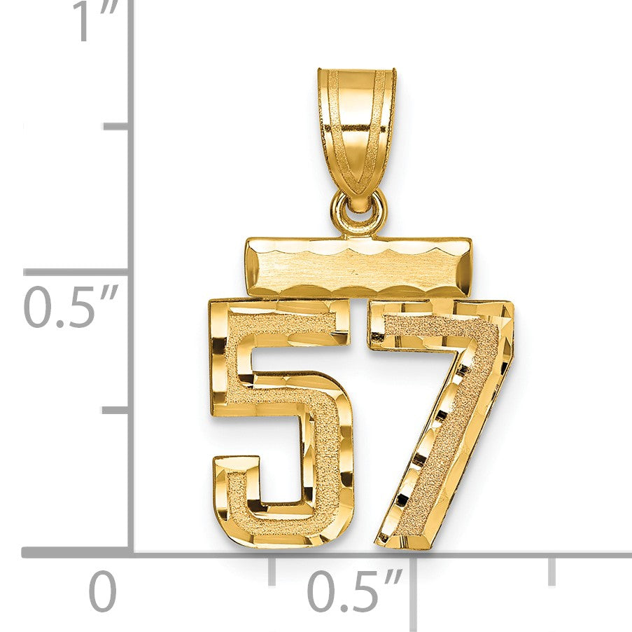 14k Small Brushed Diamond-cut Number 57 Charm
