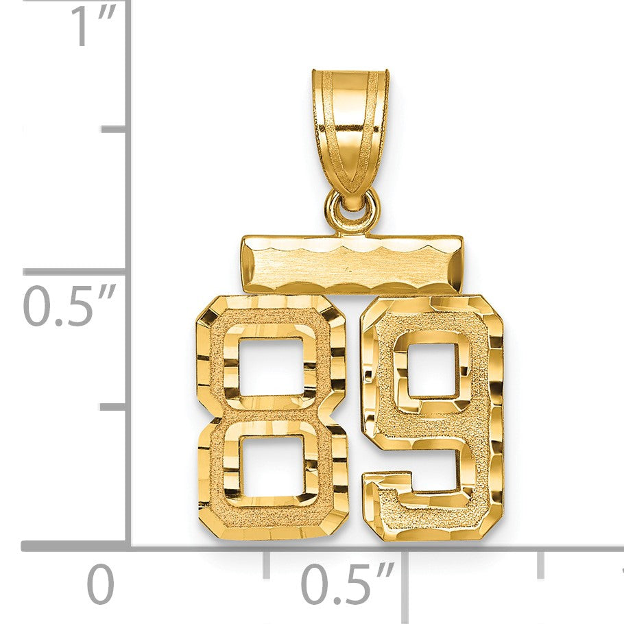 14k Small Brushed Diamond-cut Number 89 Charm
