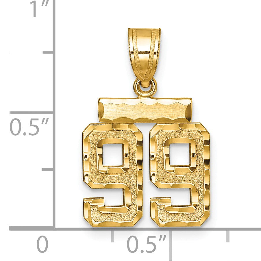 14k Small Brushed Diamond-cut Number 99 Charm