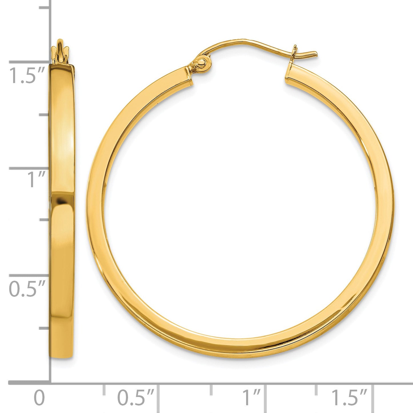 14k 2x34mm Polished Rectangle Tube Hoop Earrings