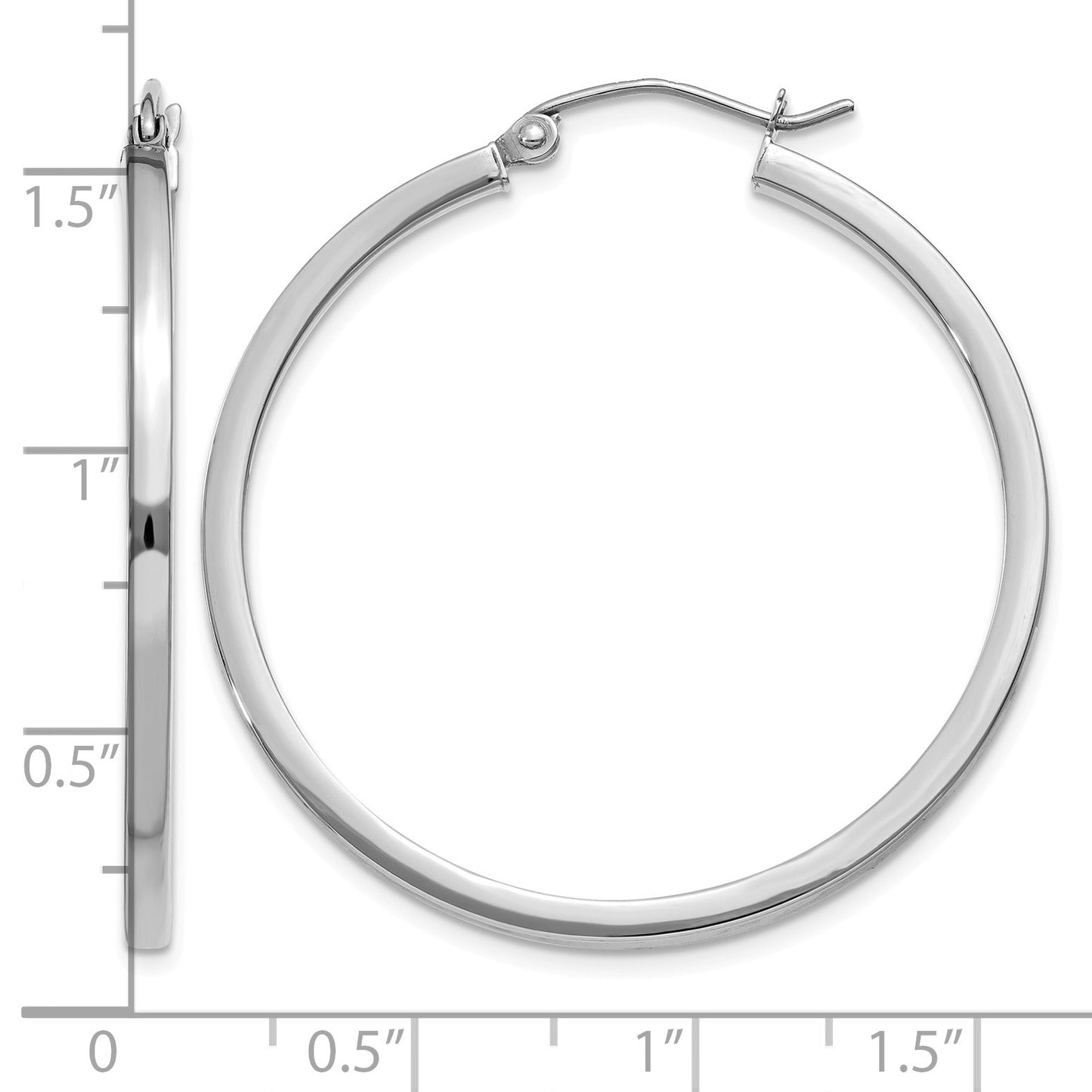 14k White Gold 2x35mm Square Tube Hoop Earrings