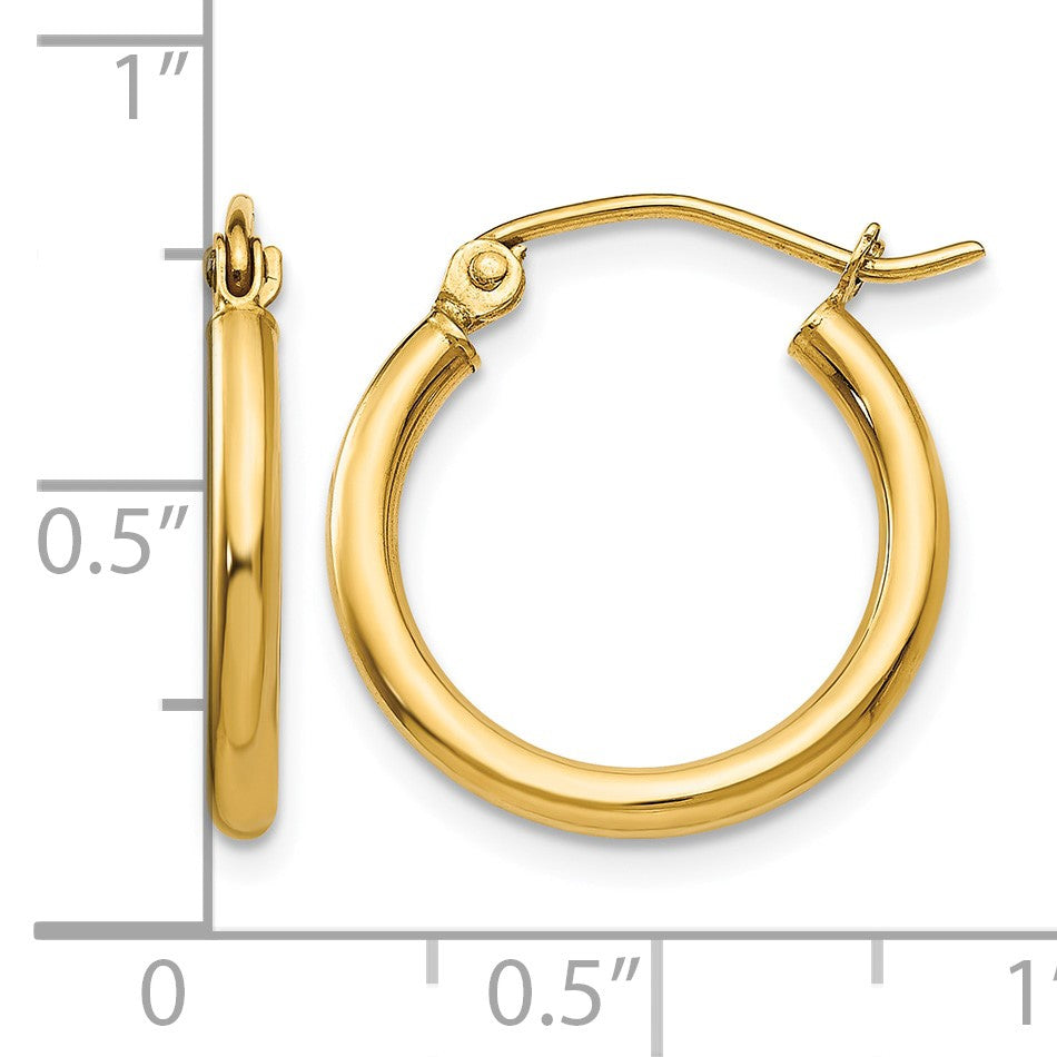 14k 2x17mm Polished Lightweight Tube Hoop Earrings
