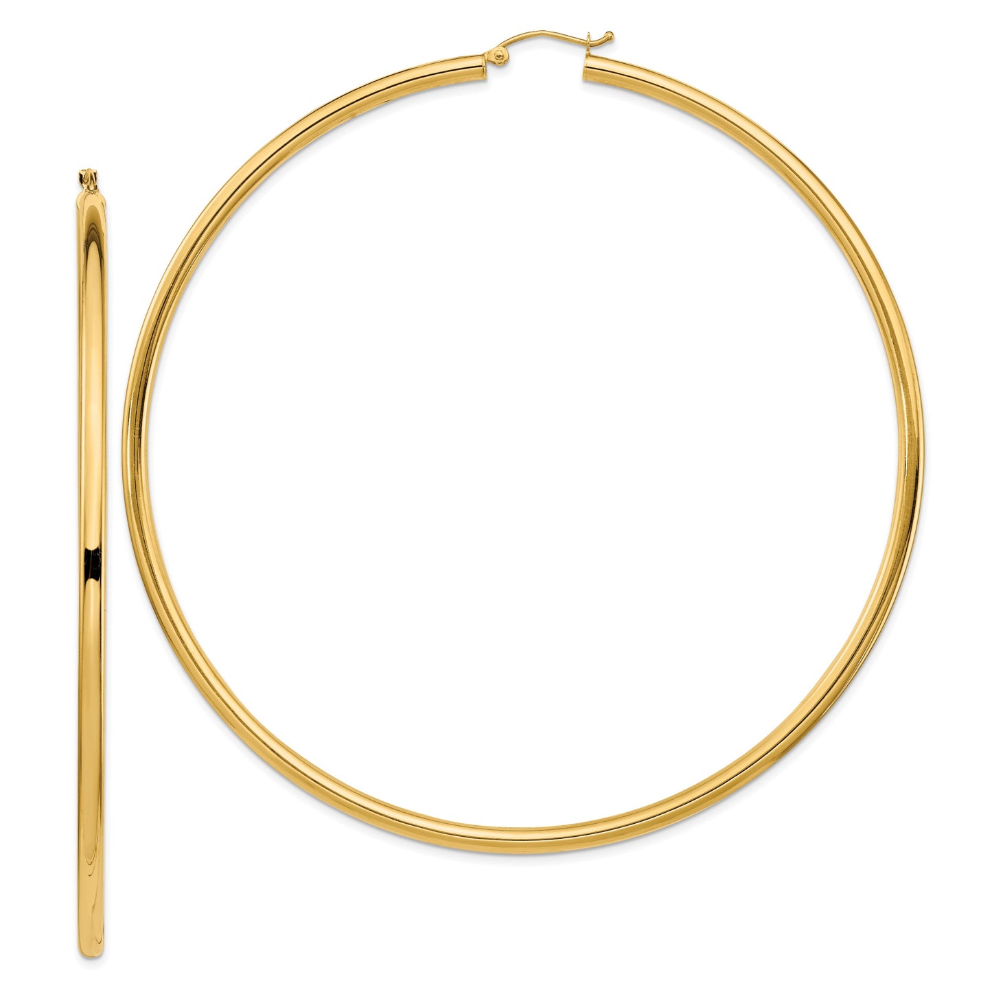 14k 3x90mm Polished Round Tube Hoop Earrings