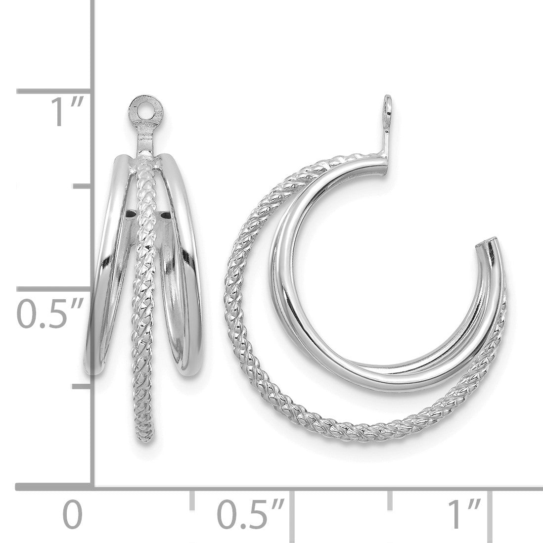 14K White Gold Polished and Twisted Triple Hoop Earring Jackets