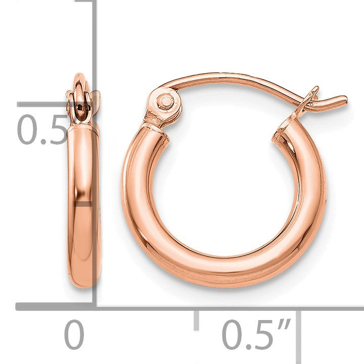 14k Rose Gold 2x12mm Polished Lightweight Tube Hoop Earrings