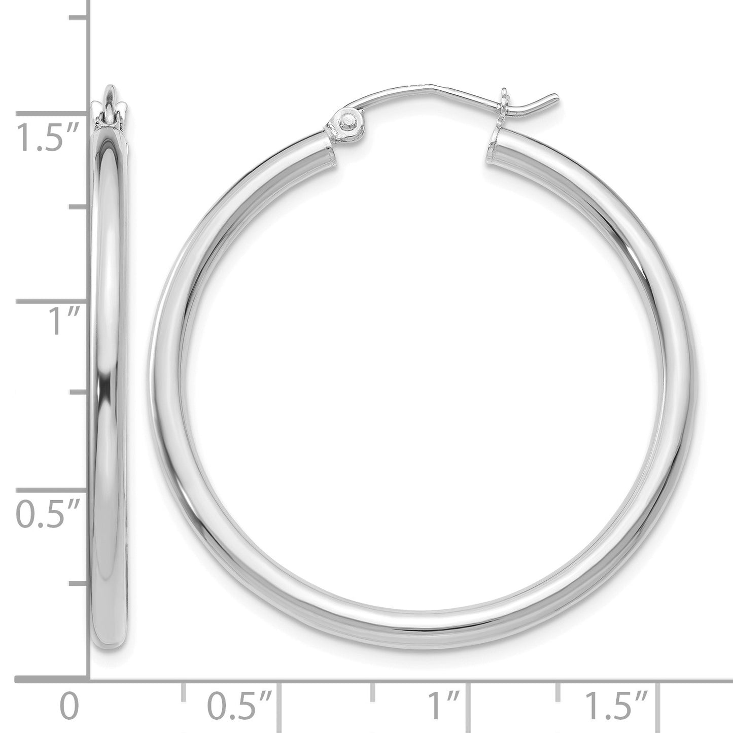 14K White Gold 2.5x35mm Polished Lightweight Tube Hoop Earrings