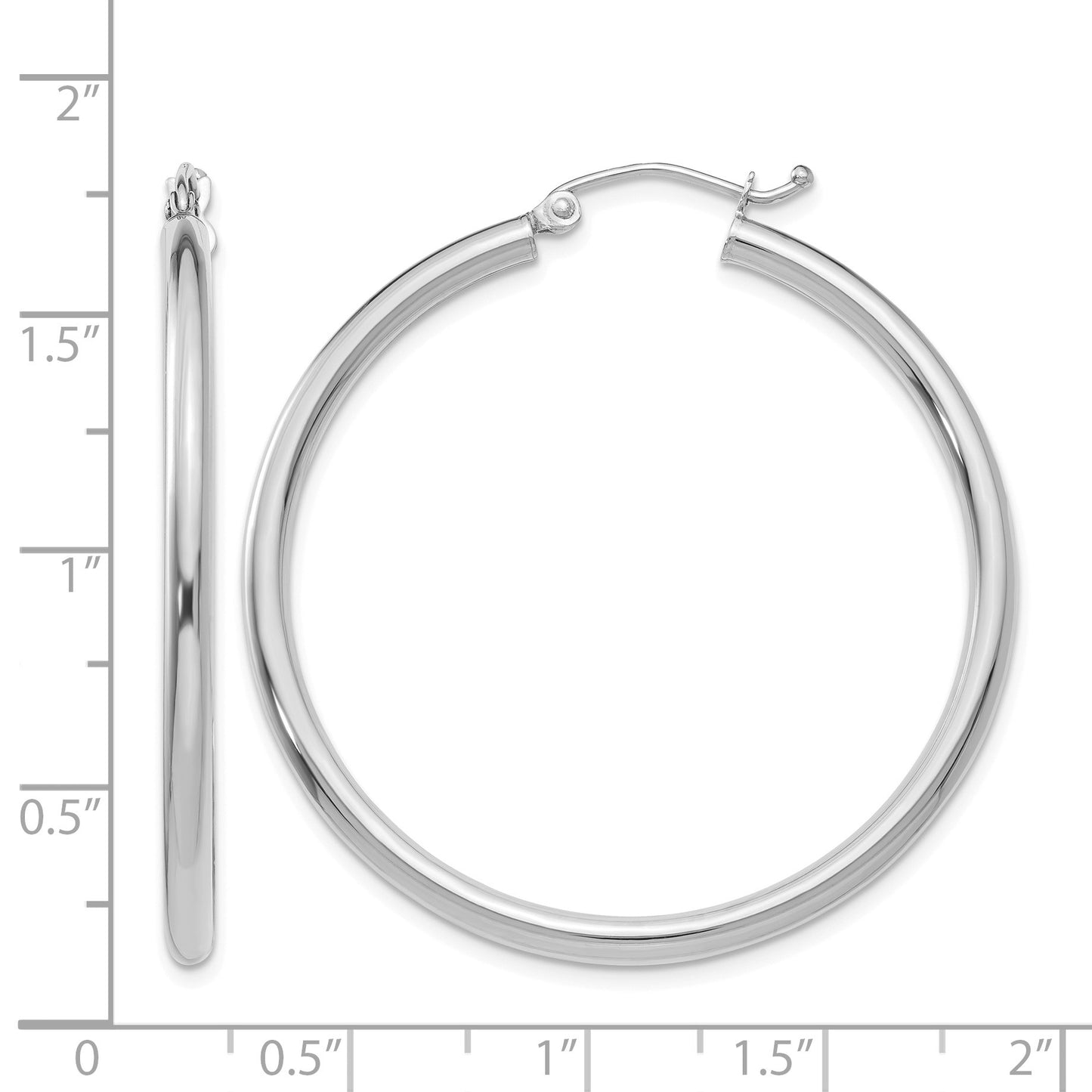 14K White Gold 2.5x40mm Polished Lightweight Tube Hoop Earrings