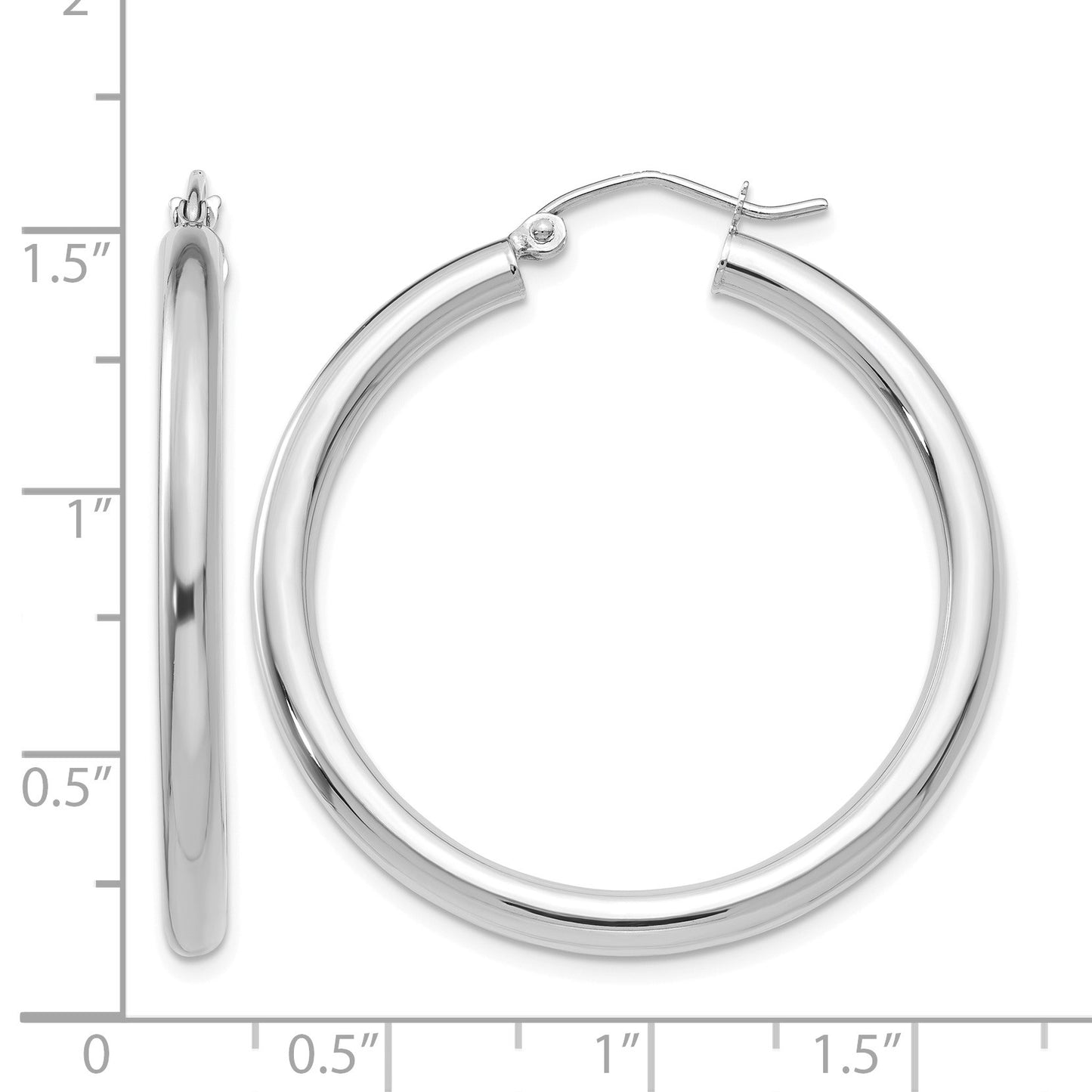 14K White Gold 3x35mm Polished Tube Hoop Earrings