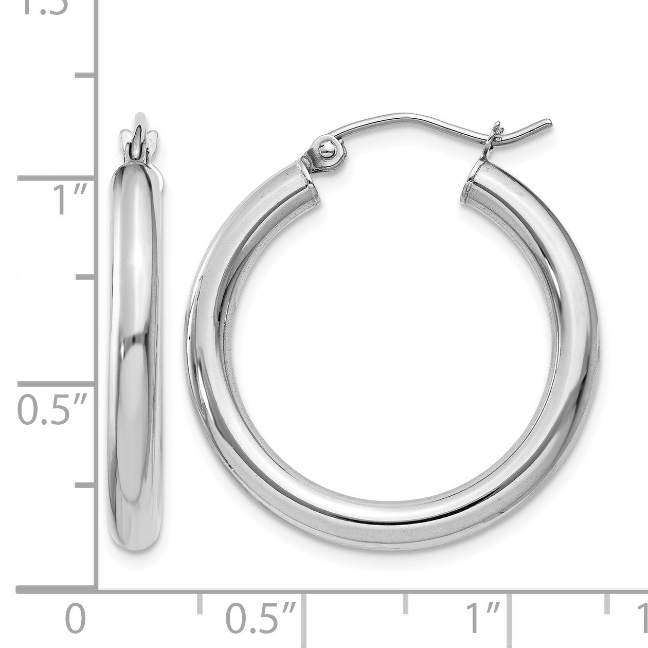 14K White Gold 3x25mm Polished Lightweight Tube Hoop Earrings