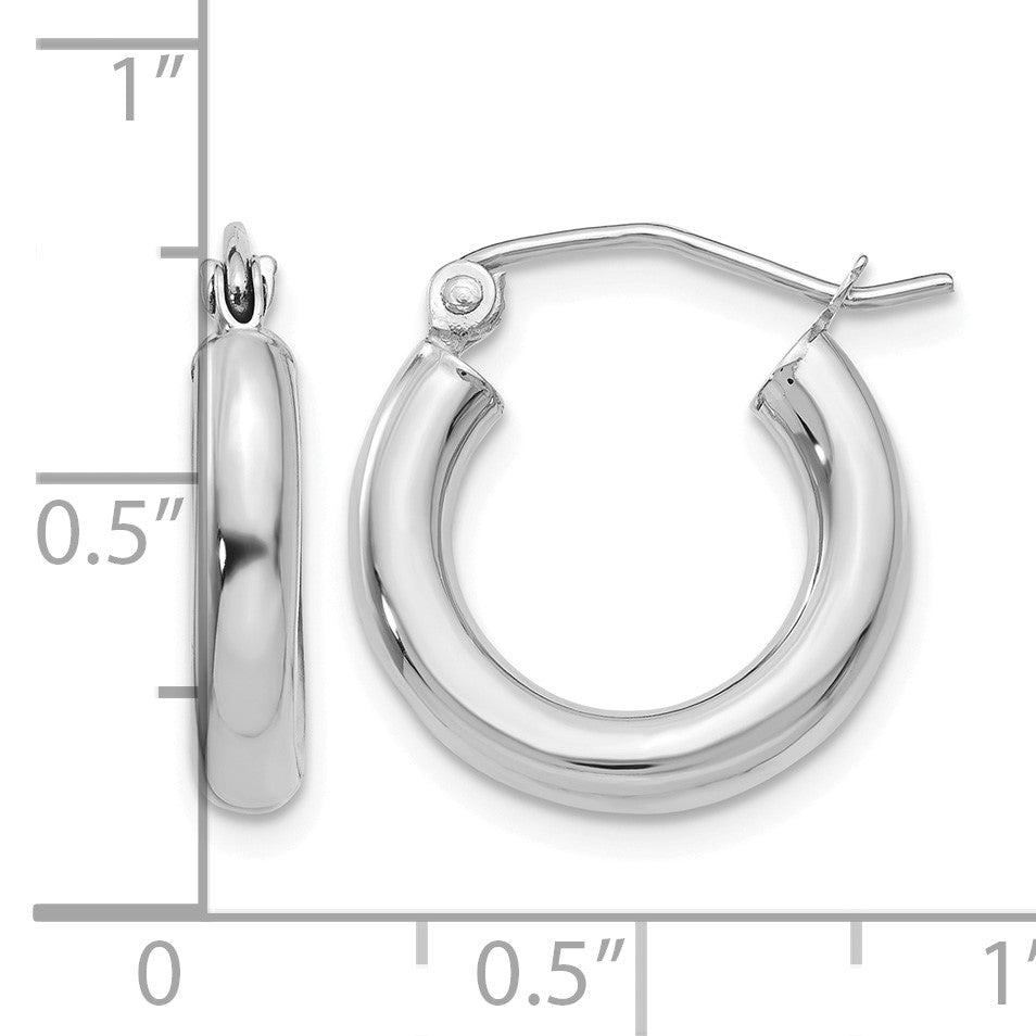 14K White Gold 3x16mm Polished Tube Hoop Earrings