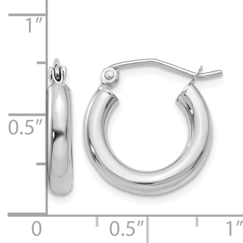 14K White Gold 3x16mm Polished Lightweight Tube Hoop Earrings