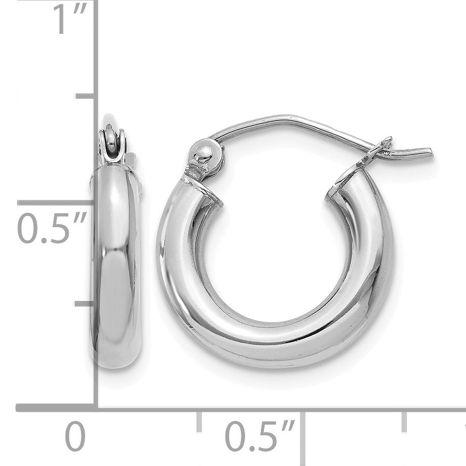 14K White Gold 3x14mm Polished Tube Hoop Earrings