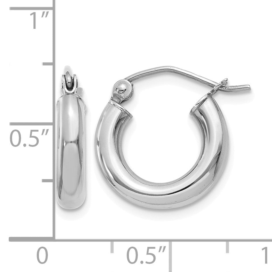 14K White Gold 3x14mm Polished Lightweight Tube Hoop Earrings
