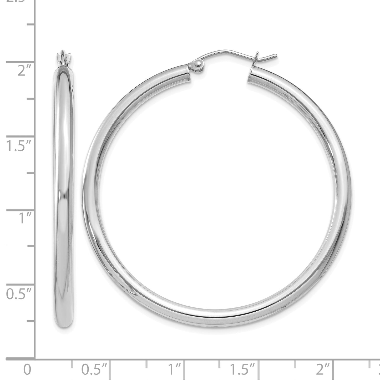 14K White Gold 3x45mm Polished Lightweight Tube Hoop Earrings
