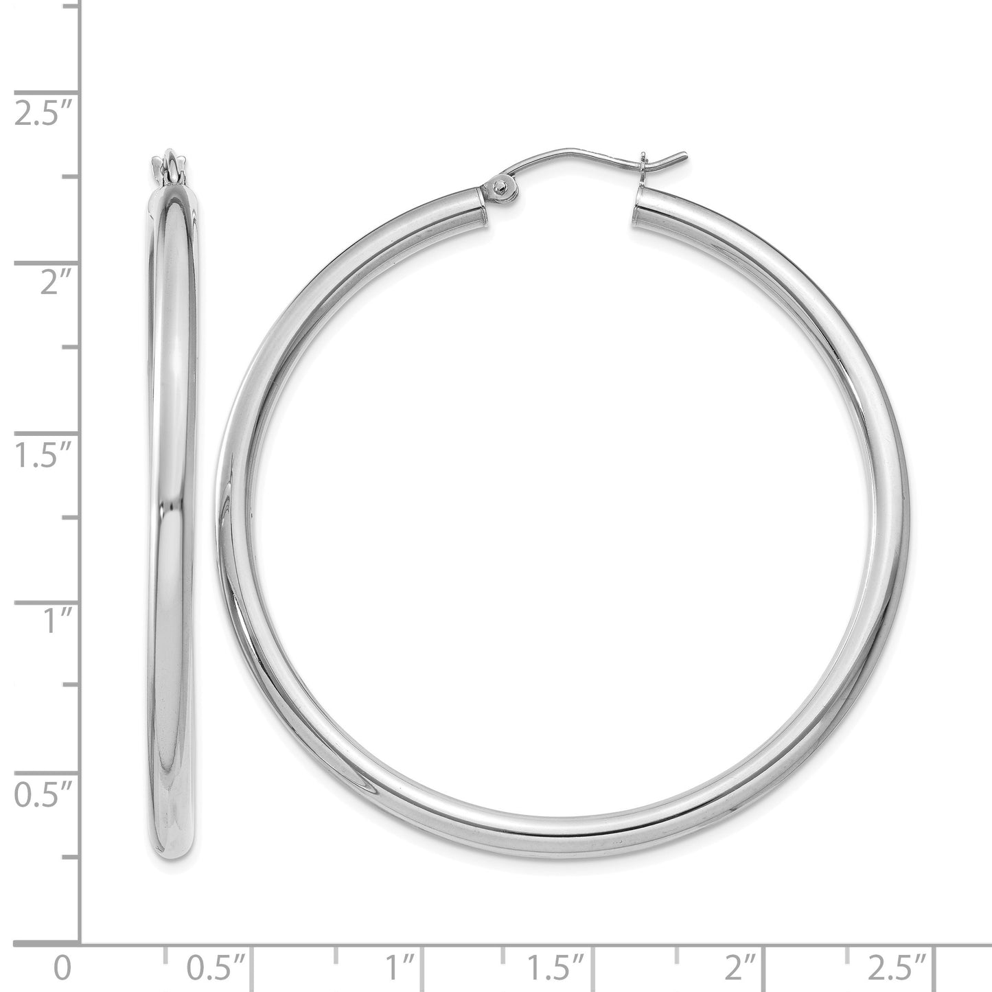 14K White Gold 3x50mm Polished Lightweight Tube Hoop Earrings