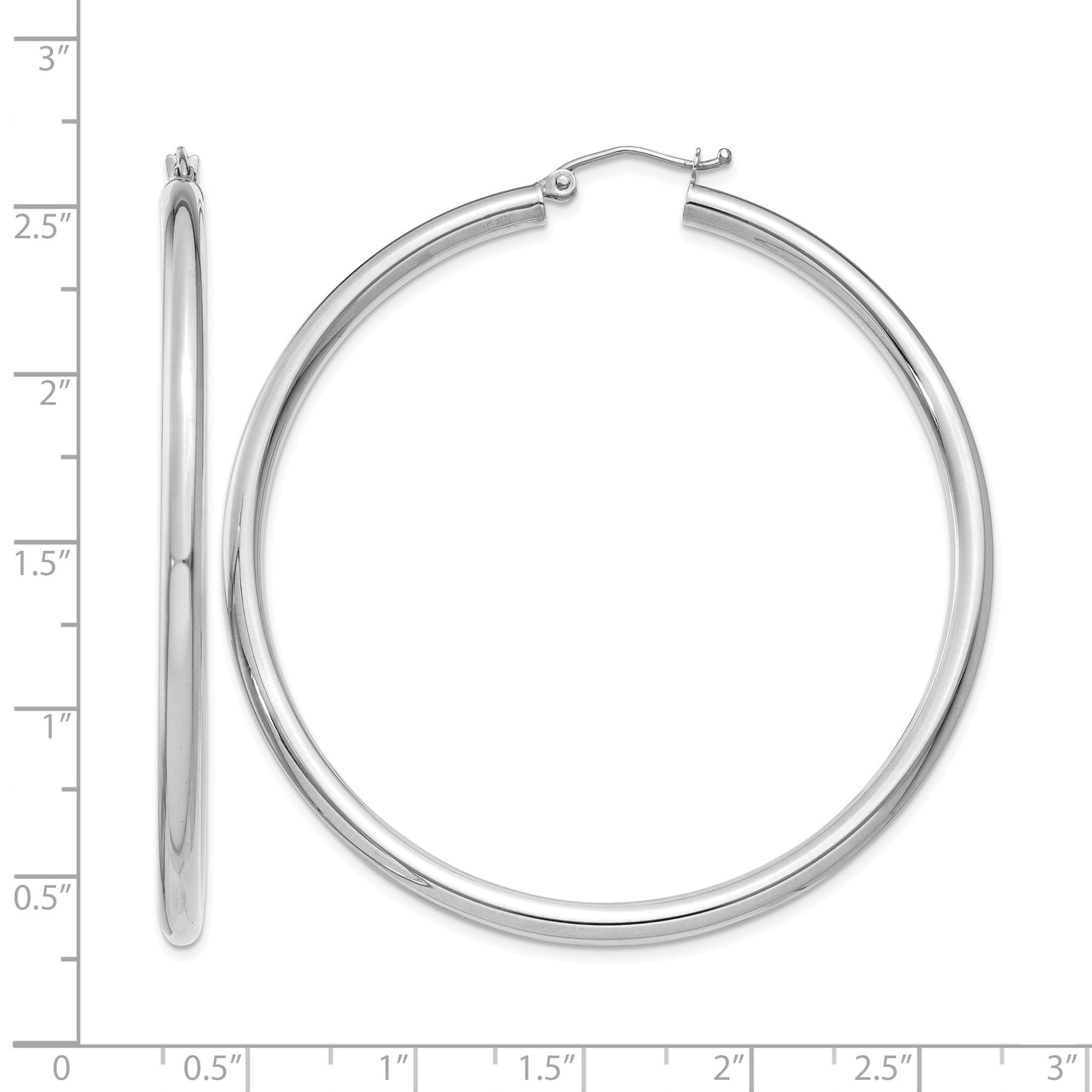 14K White Gold 3x55mm Polished Tube Hoop Earrings