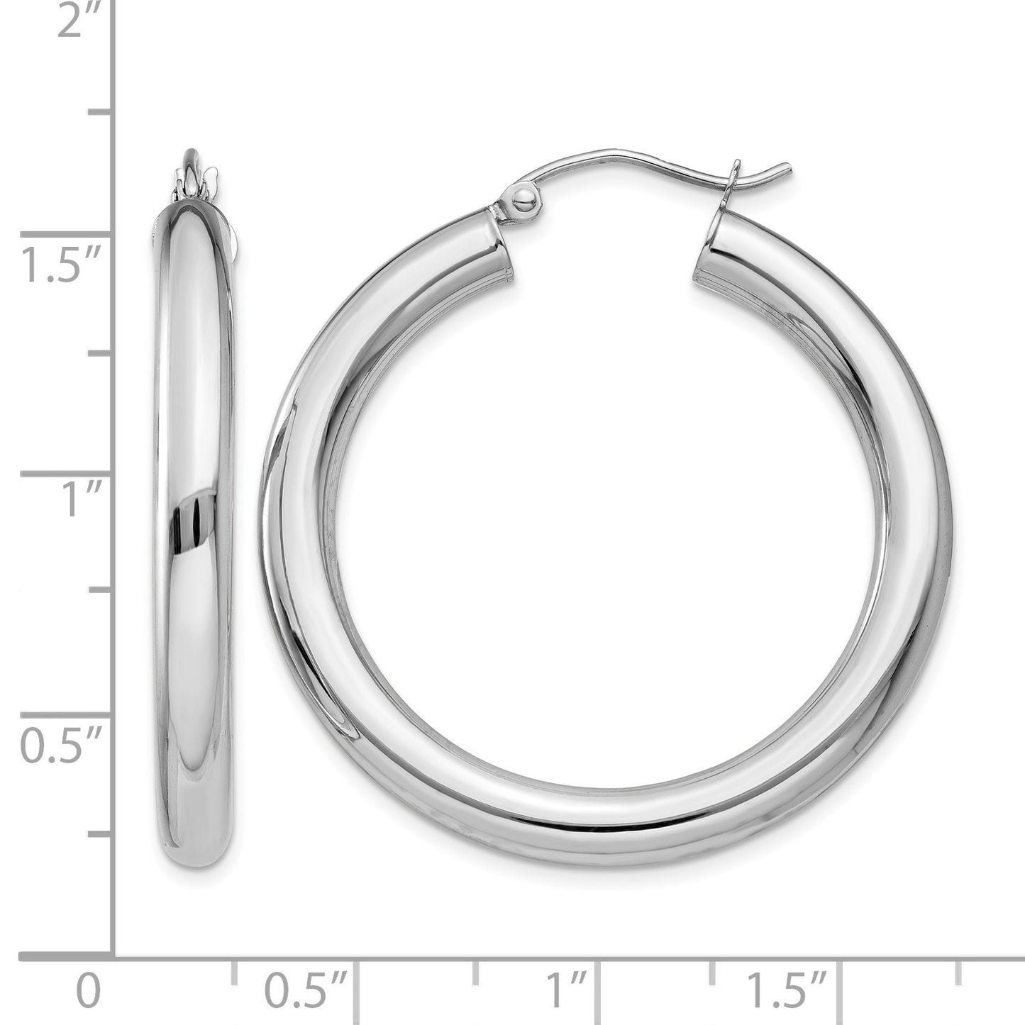 14K White Gold 4x35mm Polished Tube Hoop Earrings