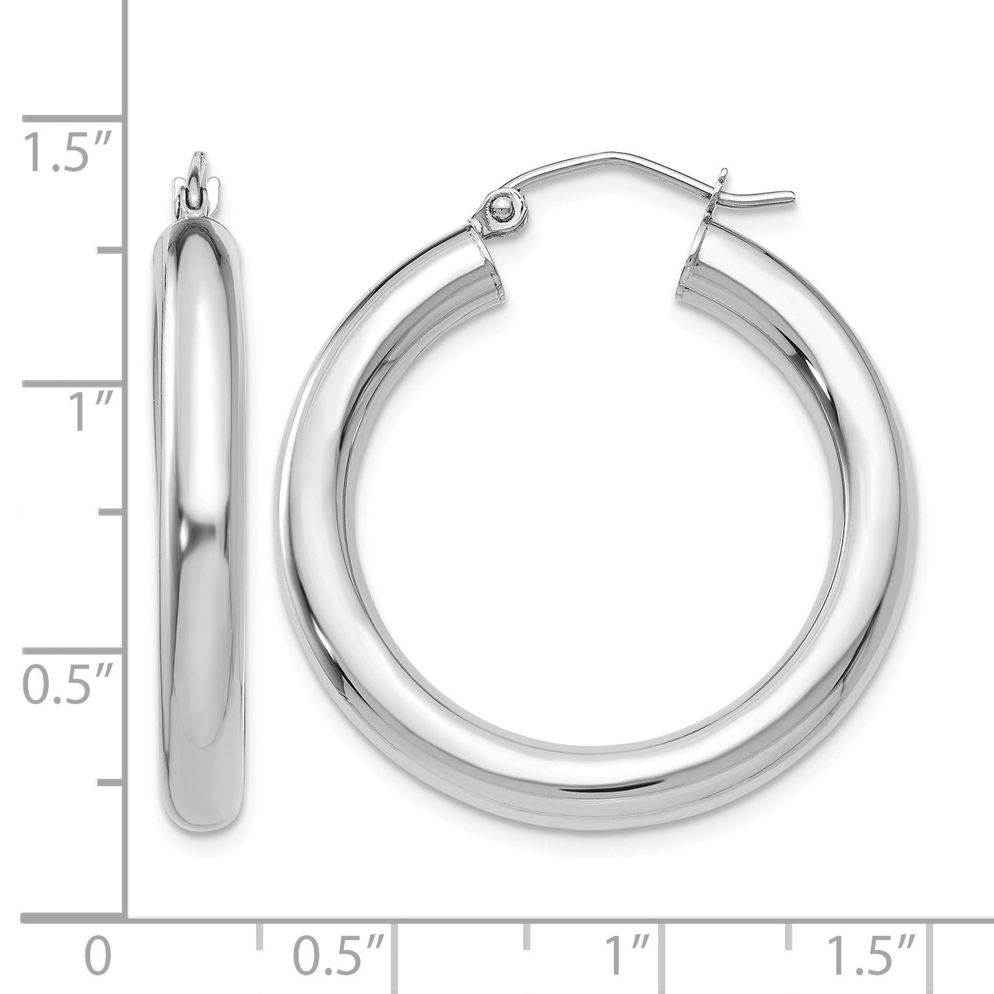 14K White Gold 4x30mm Polished Tube Hoop Earrings