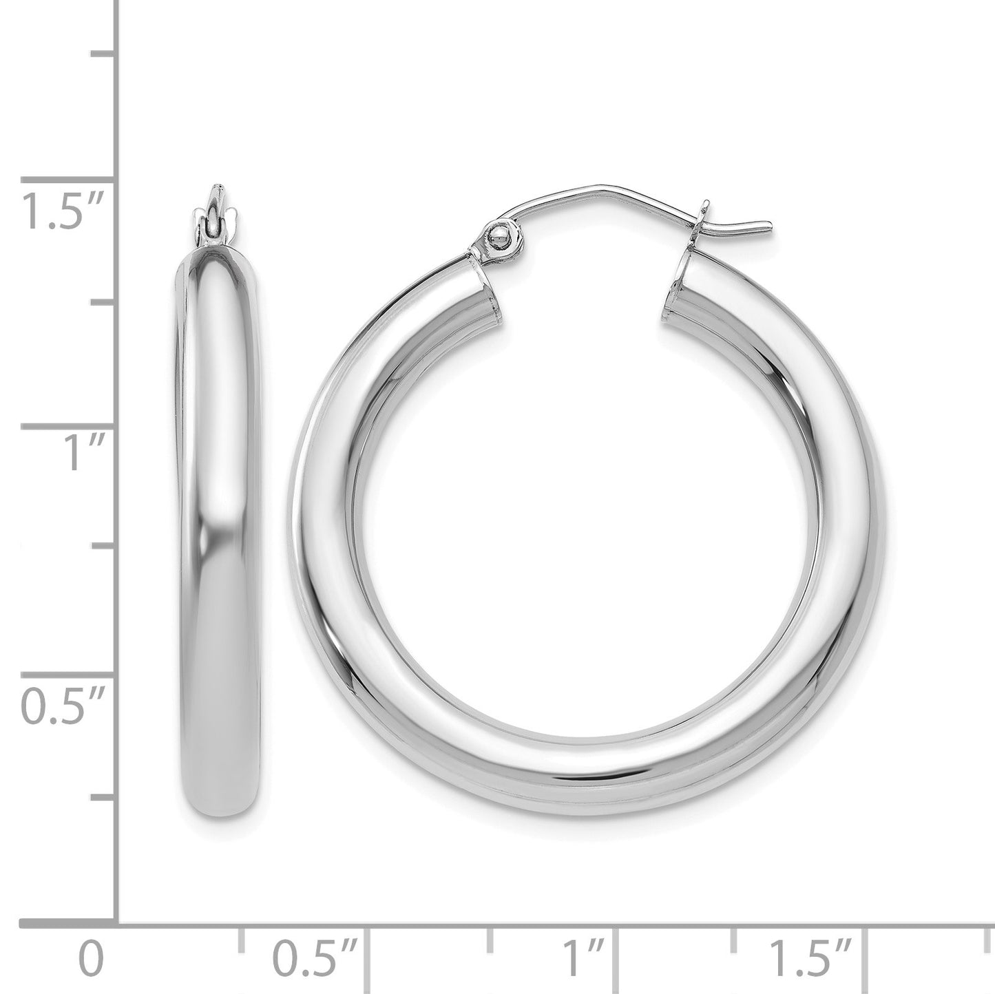 14K White Gold 4x30mm Polished Lightweight Tube Hoop Earrings